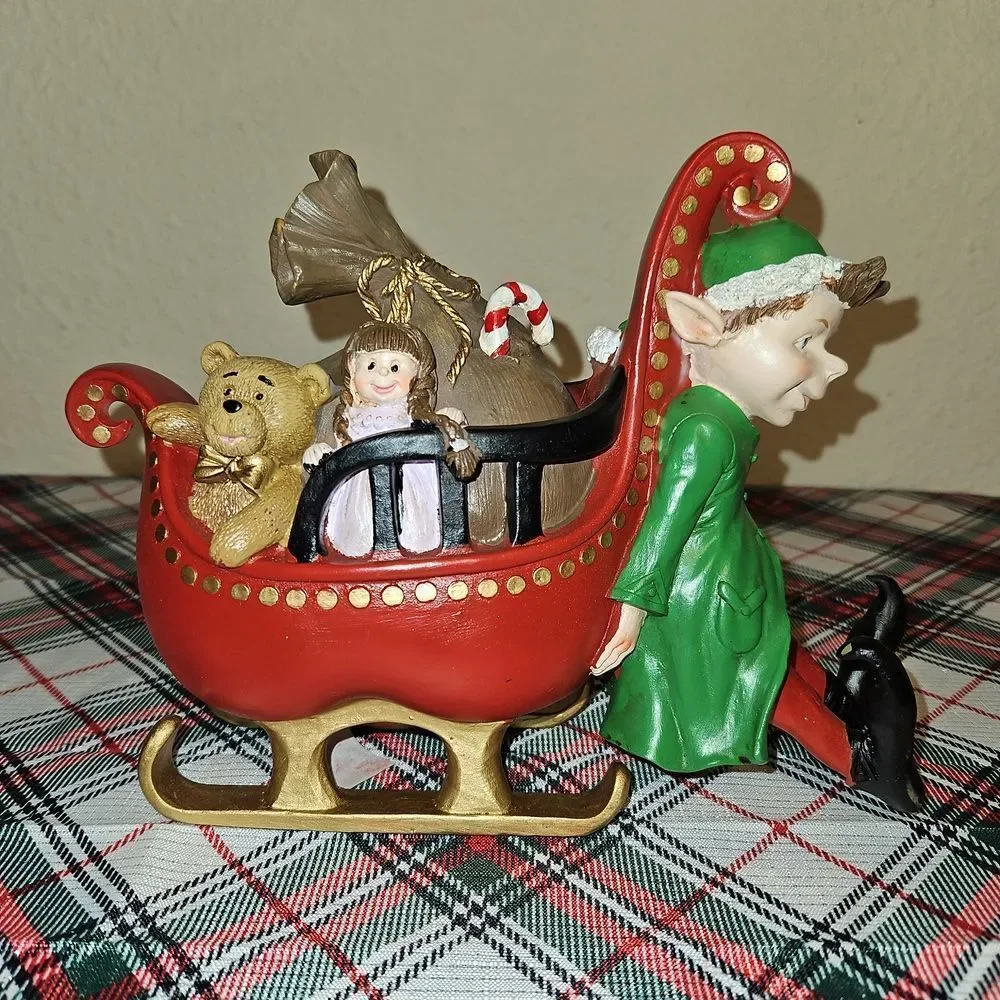 Holiday Home Festive North Pole Elf Sleigh Resin Decor